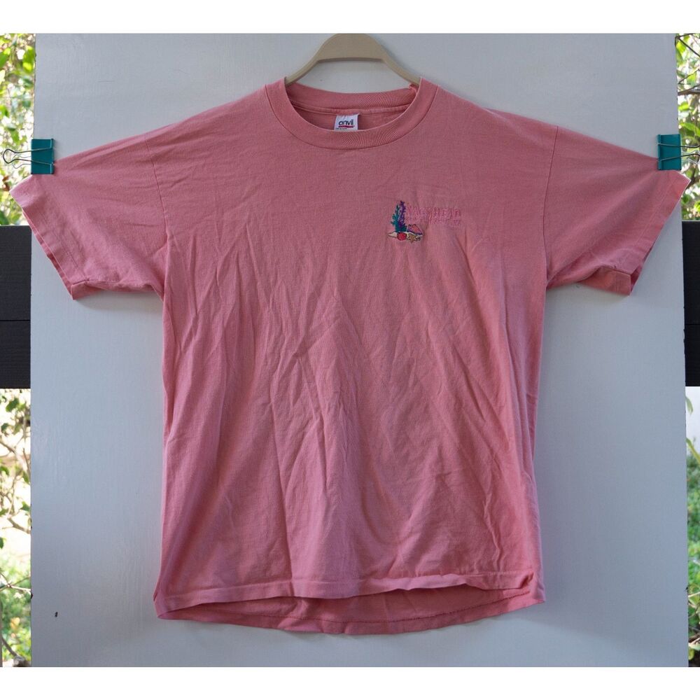 Vintage Nags Head North Carolina T-Shirt Single Stitch Embroidered Pink‎ Size XL